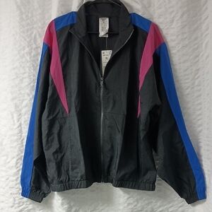 Reebok Women's Black, Blue, and Pink Track Jacket XL